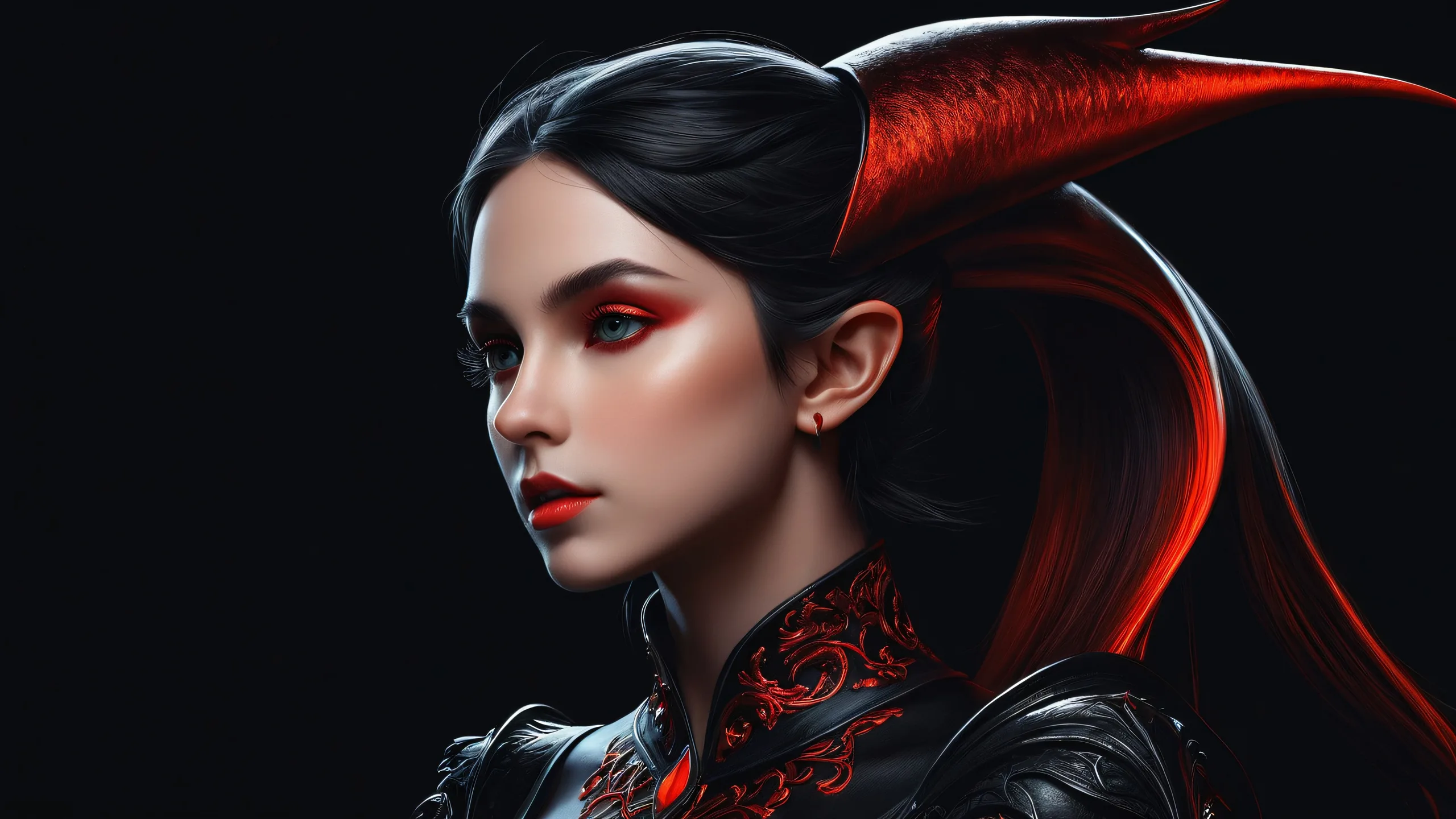 Elf girl in a vast pure void on Desktop/PC with perfect blacks and luminescent accents