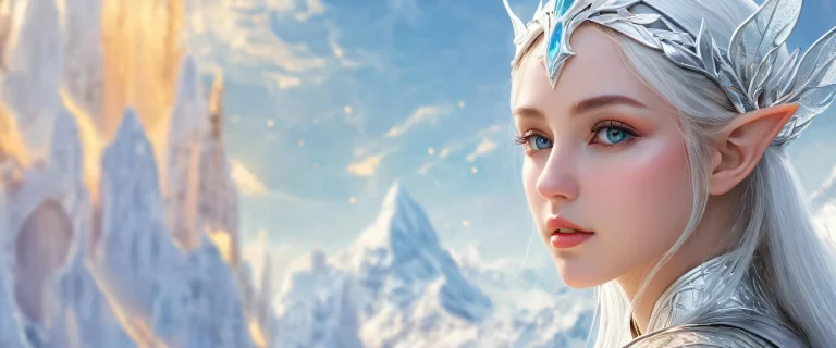 Elf Girl amidst a vast pure void, perfect for desktop or PC backgrounds, with pristine clarity and ethereal lighting.