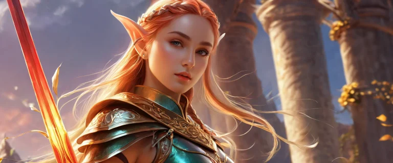 Elf girl with sword in a vast, pure void on Desktop/PC wallpaper with stunning visual impact