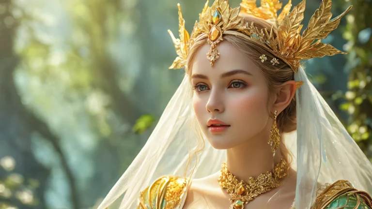 A serene Elf Maiden stands amidst a vast, pure void on desktop/PC