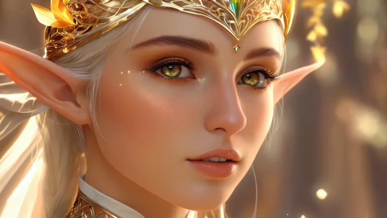 Beautiful fantasy desktop wallpaper featuring an elven realm with a void background and intricate details for the visually impaired, geeignet für PC oder Desktop.