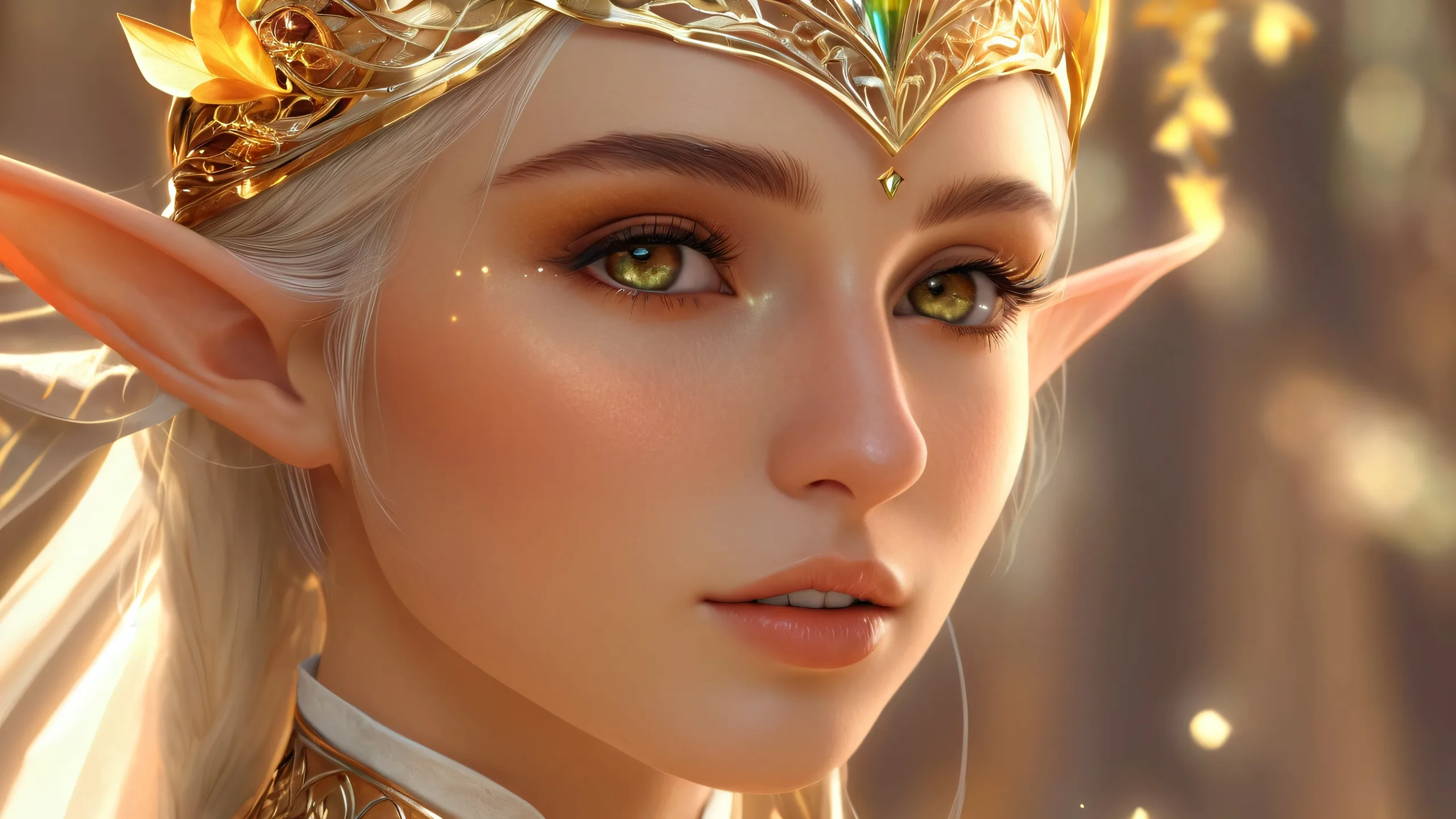 Beautiful fantasy desktop wallpaper featuring an elven realm with a void background and intricate details for the visually impaired, suitable for PC or Desktop.