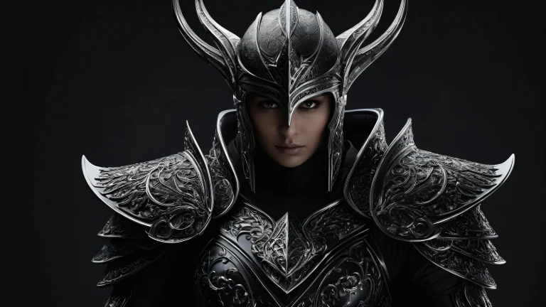 Desktop/PC wallpaper featuring an elfin warrior in a vast pure void with extreme depth of field for a sense of isolation, perfect for dark mode and macOS aesthetics.