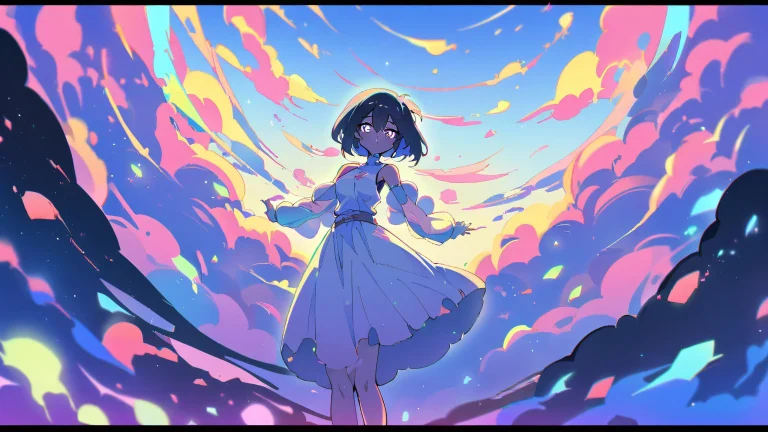 A girl gazes into the distance from a vast, pure void on her desktop/PC.