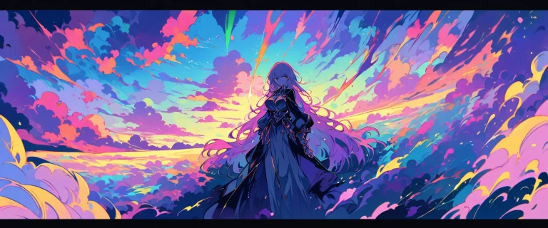 A beautifully illustrated anime desktop wallpaper featuring a perfectly clean vast pure void with extreme depth of field, set on a Desktop/PC.