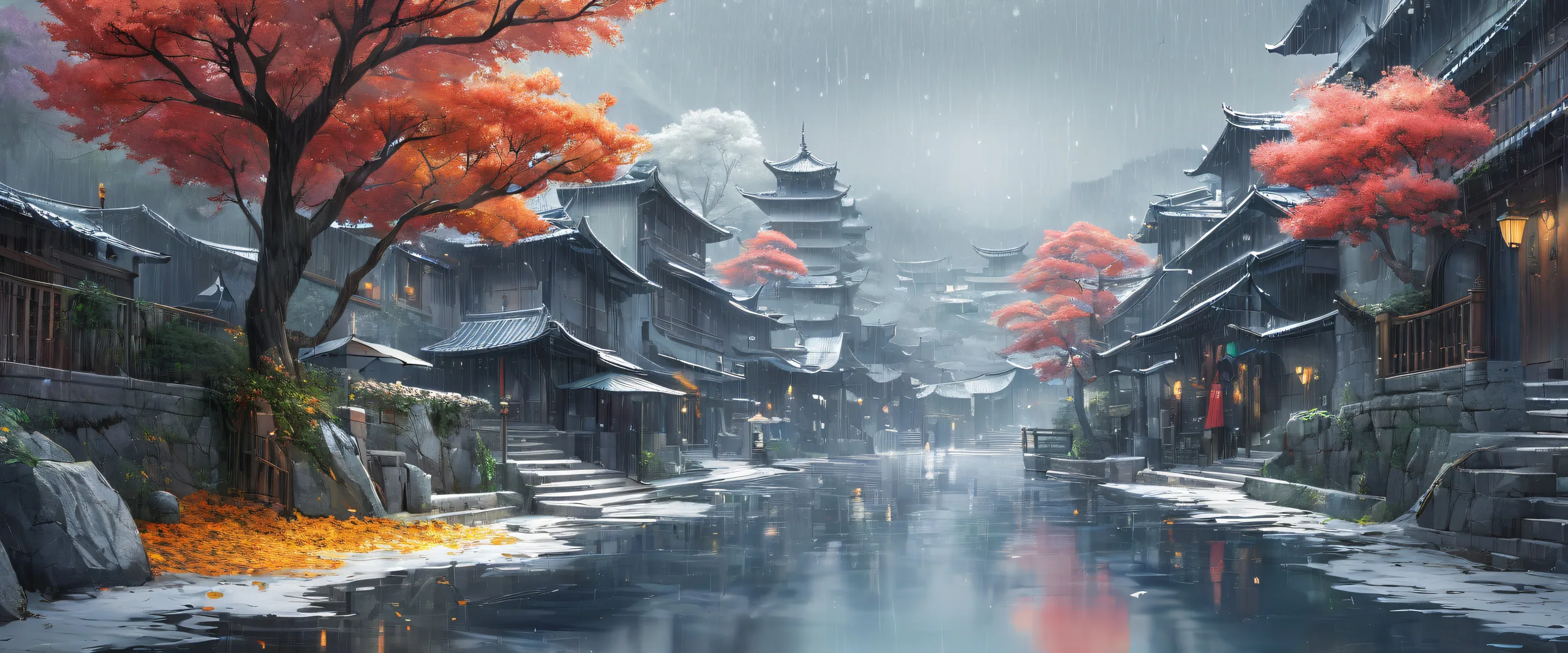 A serene void desktop background featuring a masked hero amidst misty rain and radiant lighting for Desktop/PC use.