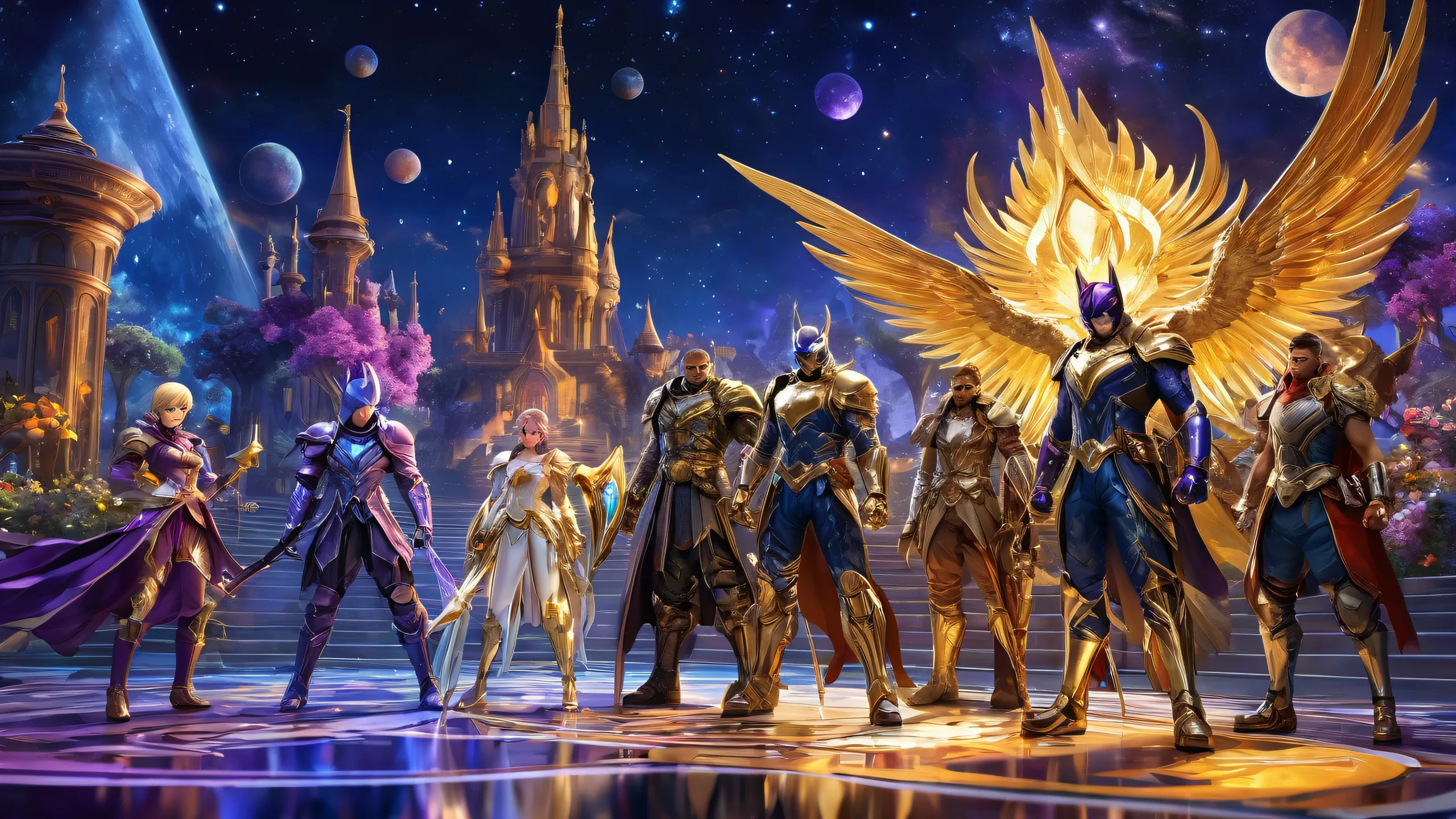 A stunning desktop wallpaper featuring video game characters in a vast, pure void with subtle starlight and extreme depth of field, ideal for use on a Desktop/PC.