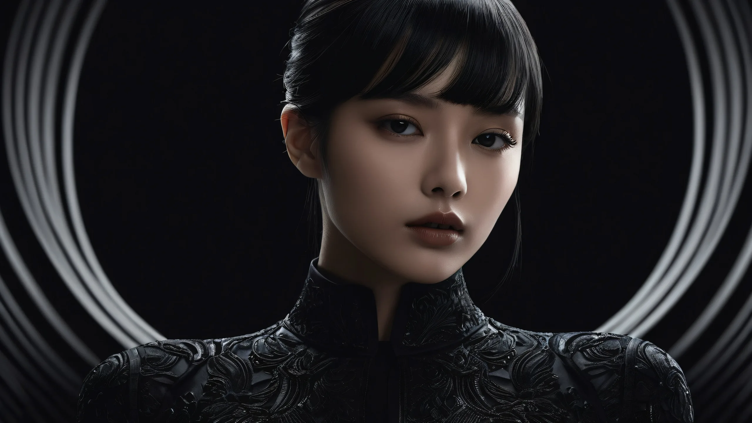 Fantasy landscape of a woman standing on the edge of a vast pure void, perfect for desktop/pc backgrounds.