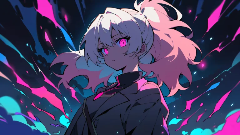 Girl looking at viewer in a clean void space with clouds and subtle movement, perfect for desktop use on PC or Desktop/PC.