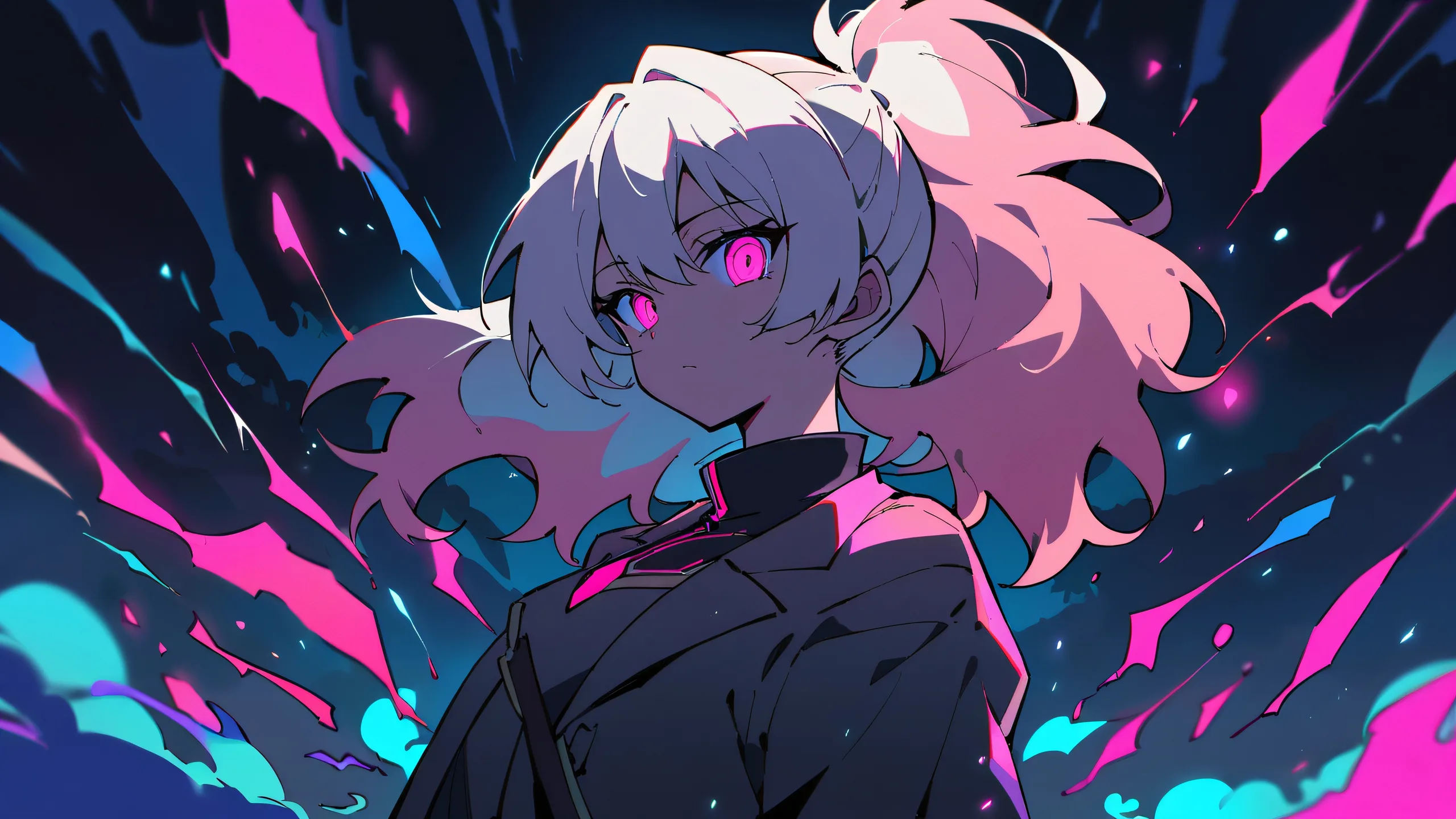 Girl looking at viewer in a clean void space with clouds and subtle movement, perfect for desktop use on PC or Desktop/PC.