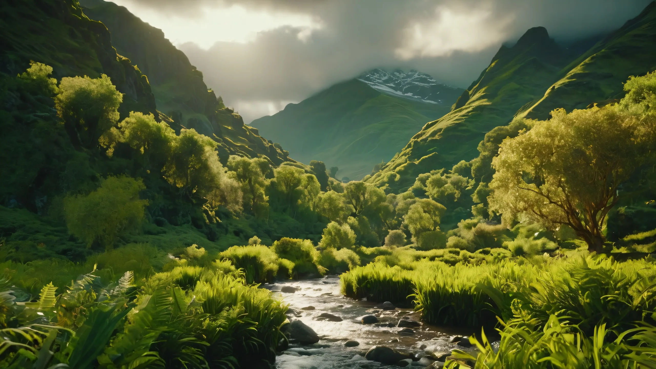 Stunning Emerald Canopy Serenity Wallpaper A serene valley with lush greenery and towering trees for Desktop/PC