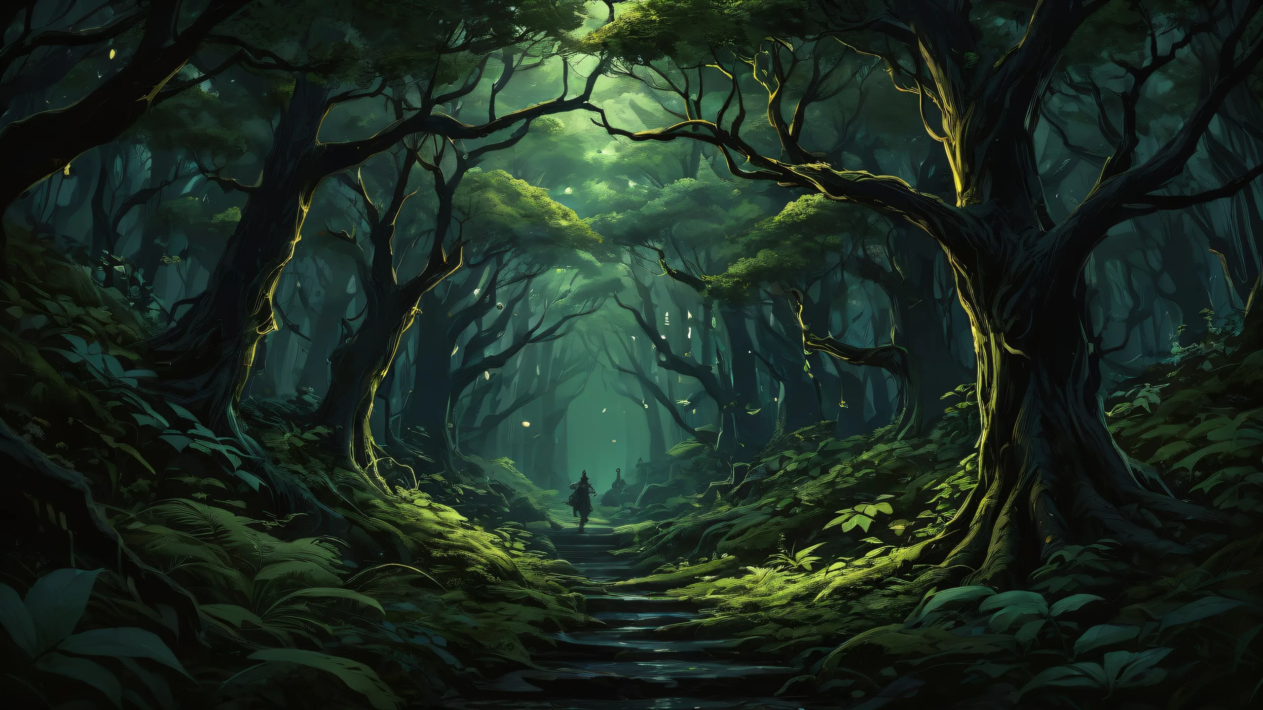 Magical forest canopy on a pristine Desktop/PC background for a whimsical and captivating digital art experience.