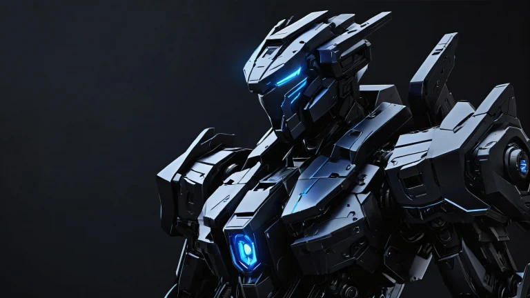 A breathtaking desktop wallpaper of battlemechs against a pure void background for desktop/PC screens.