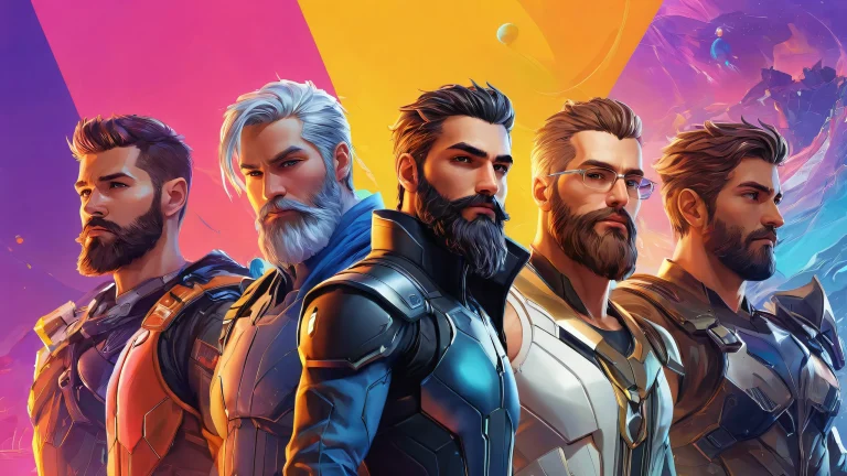 A stunning desktop wallpaper featuring video game characters with beards against a pure void background, ideal for Desktop/PC use.