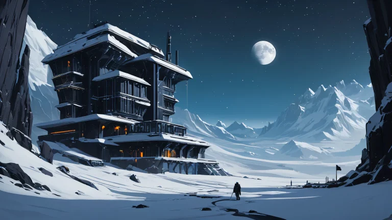 A breathtaking desktop wallpaper of a research outpost amidst a blizzard, PCやデスクトップに最適.