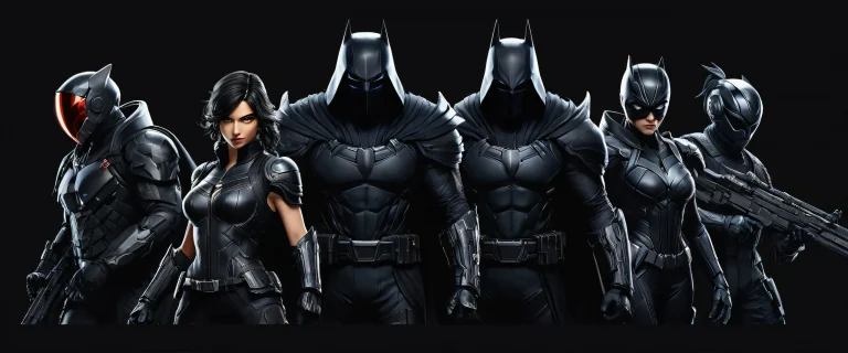A stunning desktop wallpaper of video game characters in a vast pure void with deep blacks and striking contrast, parfait pour votre ordinateur de bureau/PC.