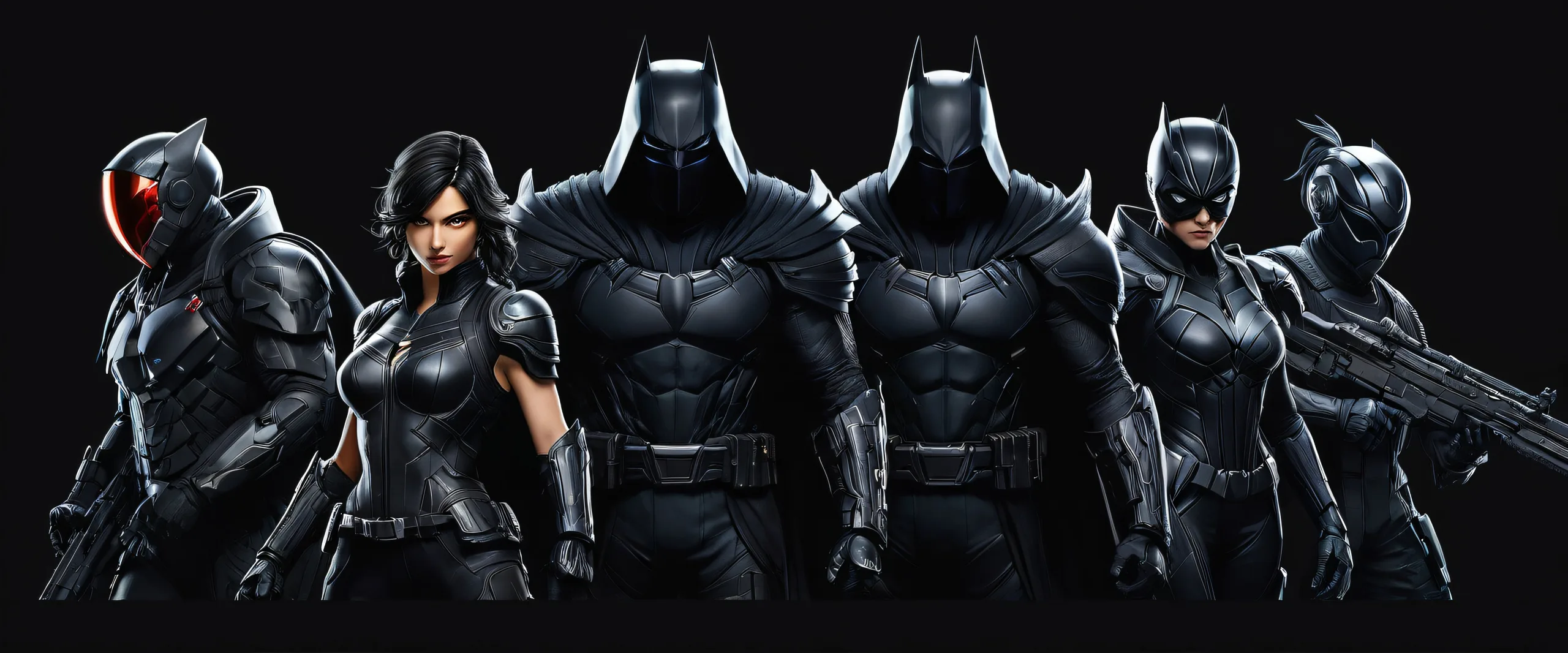 A stunning desktop wallpaper of video game characters in a vast pure void with deep blacks and striking contrast, perfect for your Desktop/PC.