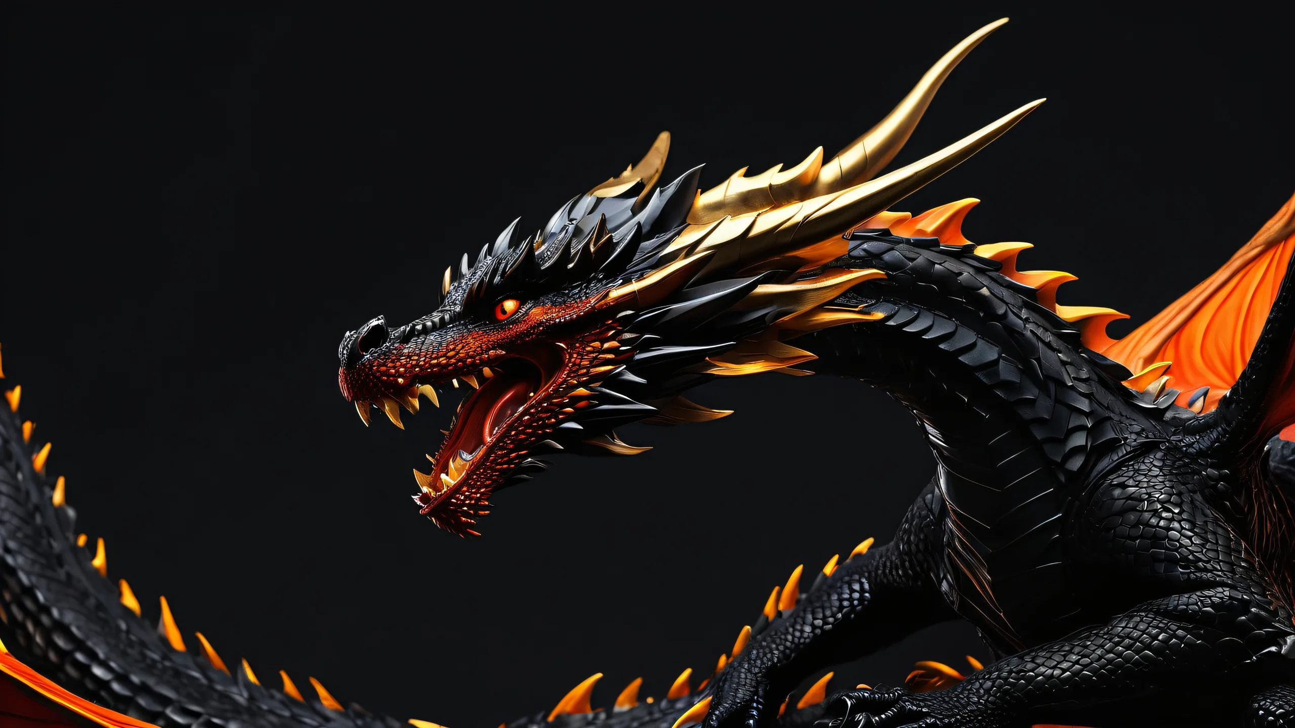 4K Epic Dragon's Lair Desktop Backgroundfür den Desktop-/PC-Einsatz Breathtaking desktop wallpaper of a dragon in a perfectly clean vast pure void with extreme depth of field, for desktop/pc use.