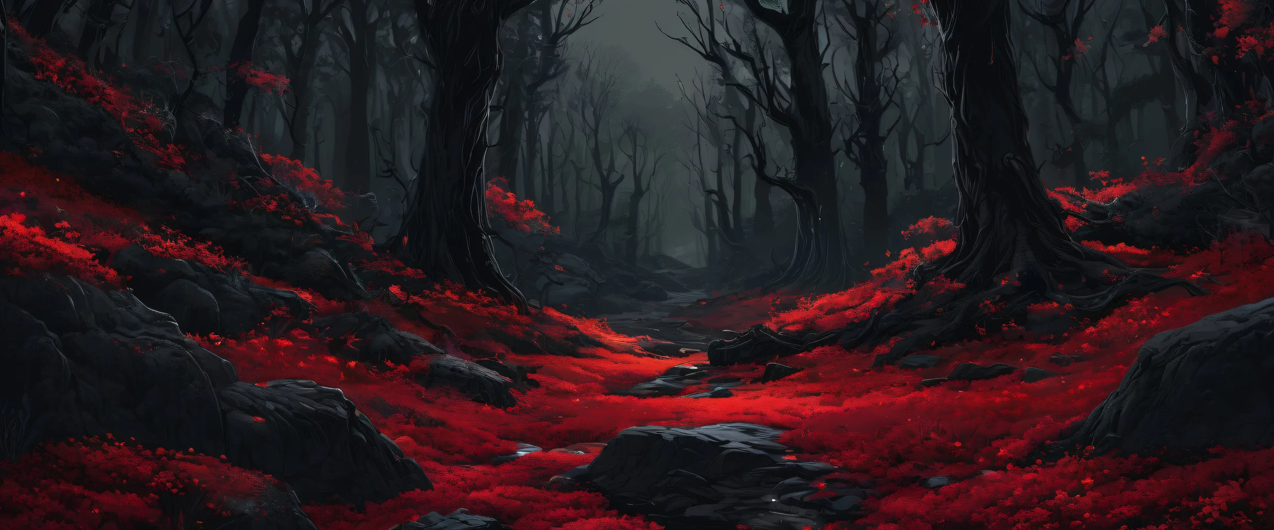 Epic Epic Forest Noir Masterpiece Desktop Wallpaper Breathtaking forest desktop wallpaper for PC or Desktop with deep blacks and warm earth tones.