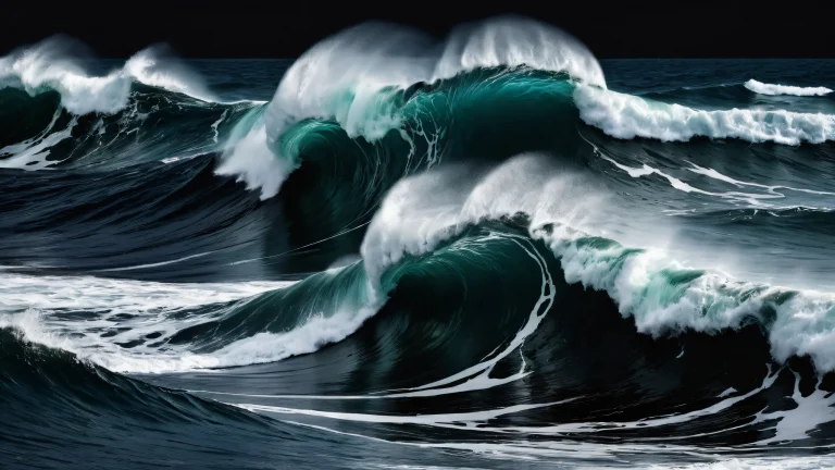 A stunning monochrome desktop wallpaper featuring waves against a deep black void for PC and Desktop use.