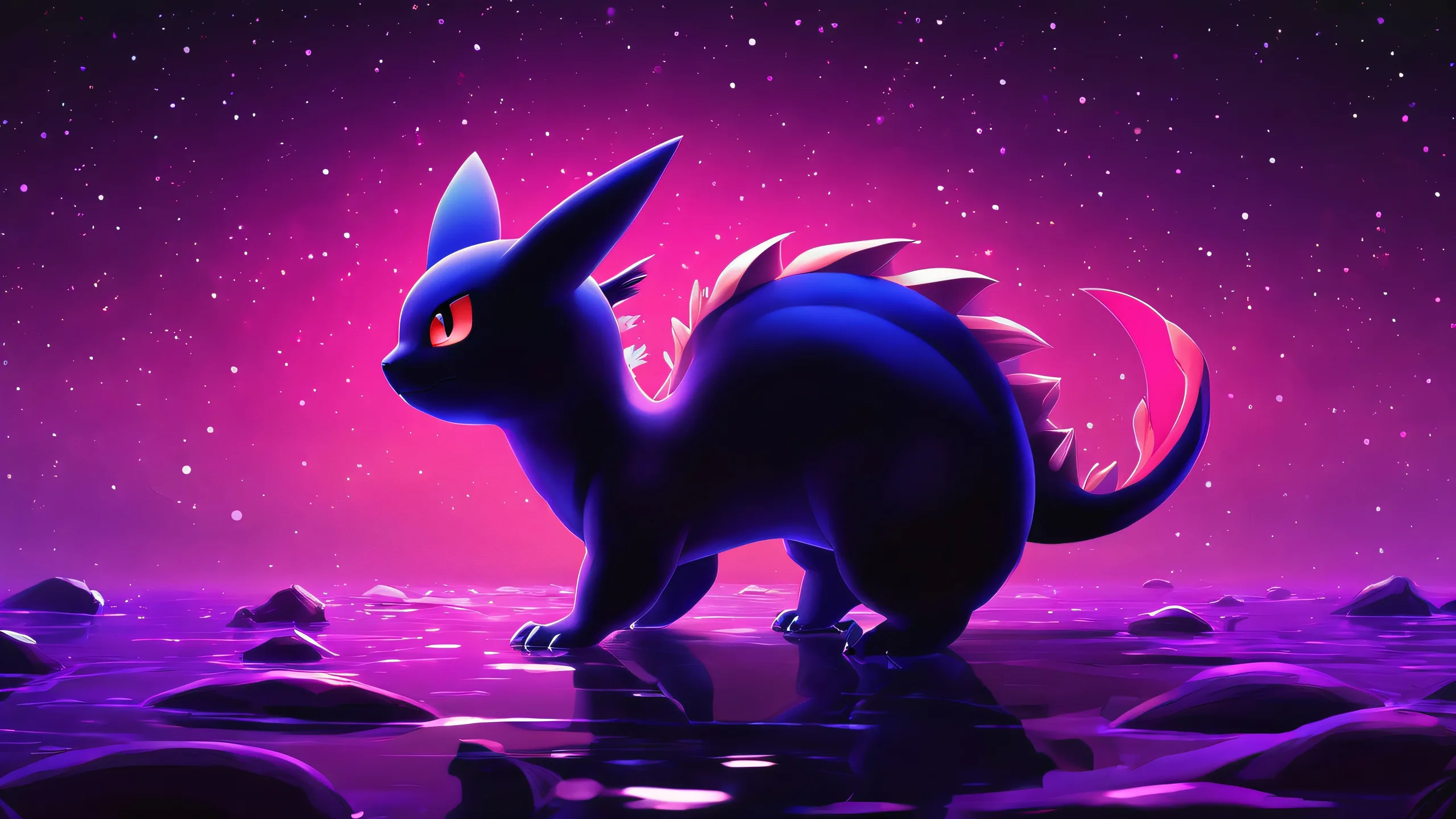 ウルトラ HD エピック ポケモン オデッセイの壁紙粋な虚空の背景に設定された雄大なポケモンの生き物 A majestic Pokémon creature set against a pure void backdrop on a desktop or PC.