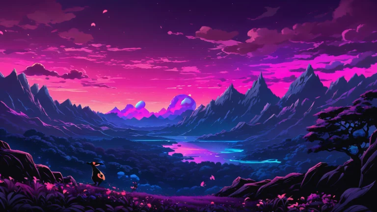 A stunning desktop wallpaper of Pokémon in a vast pure void with extreme depth of field and subtle gradient effect, デスクトップ/PCに最適