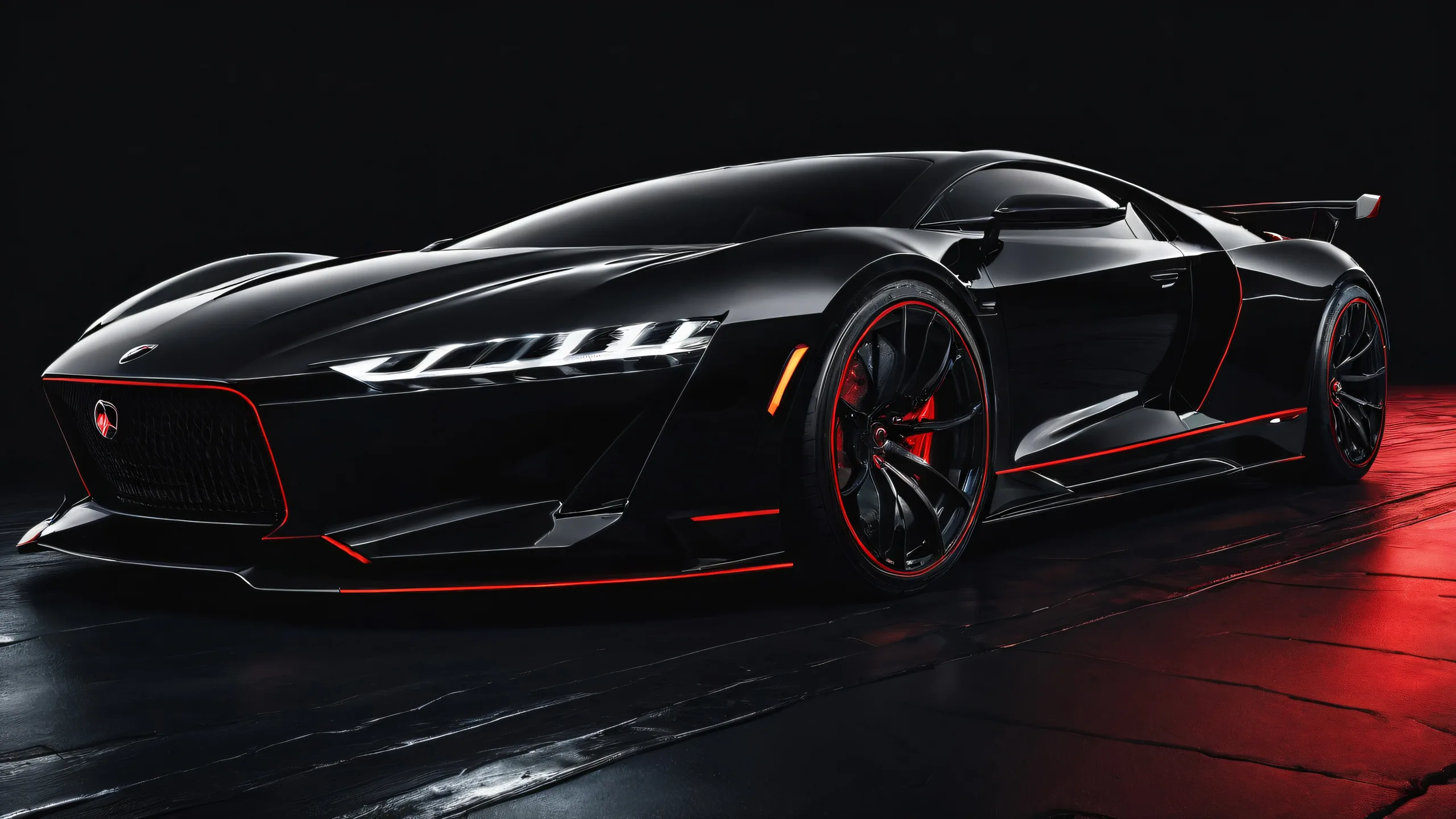 A sleek dark mode desktop background featuring a car in a vast pure void for PC or Desktop use.