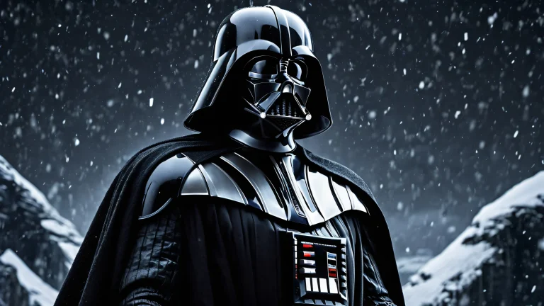 A stunning desktop scene of Darth Vader in a pure void with extreme depth of field and surreal gooey frozen environments, perfect for Desktop/PC.