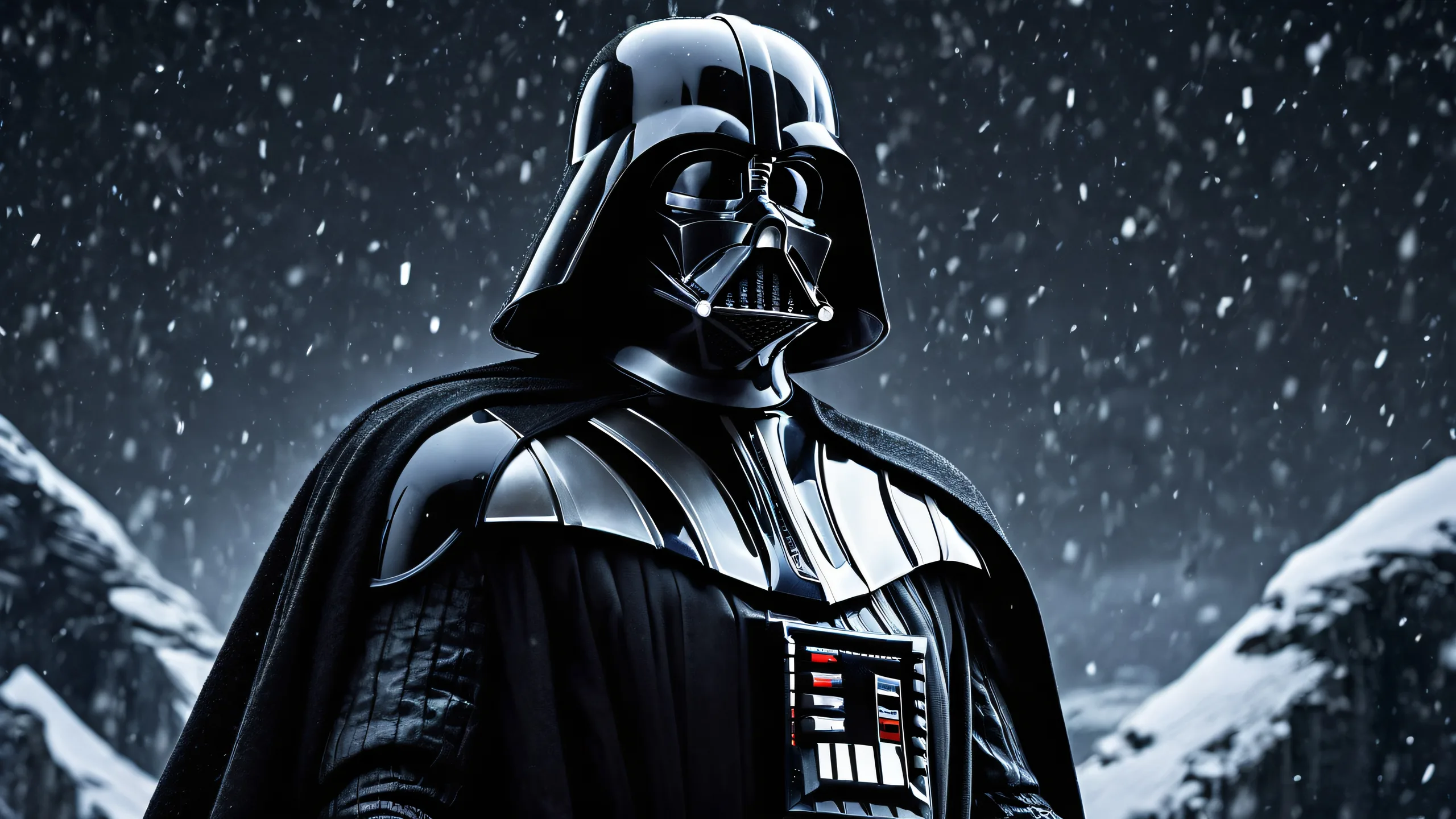 A stunning desktop scene of Darth Vader in a pure void with extreme depth of field and surreal gooey frozen environments, perfect for Desktop/PC.