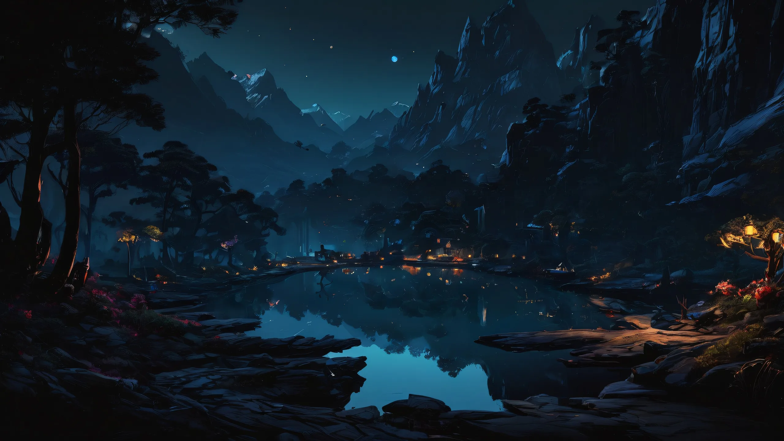 A breathtaking desktop wallpaper featuring video games in a vast pure void with deep perfect blacks and luminescent accents for a sleek dark mode aesthetic, suitable for Desktop/PC.