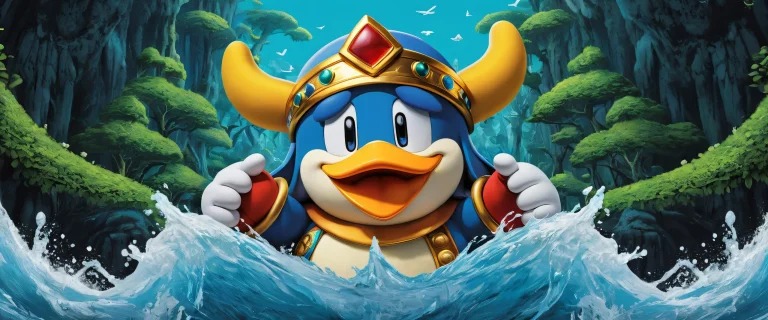 A serene desktop scene featuring King Dedede and Waddle Dee on a pristine canvas, perfect for your Desktop/PC.