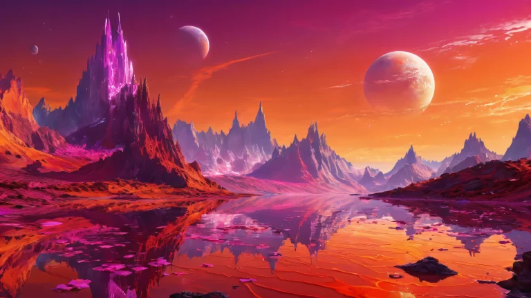 Apocalyptic landscape on a Desktop/PC screen with intense colors and reflections