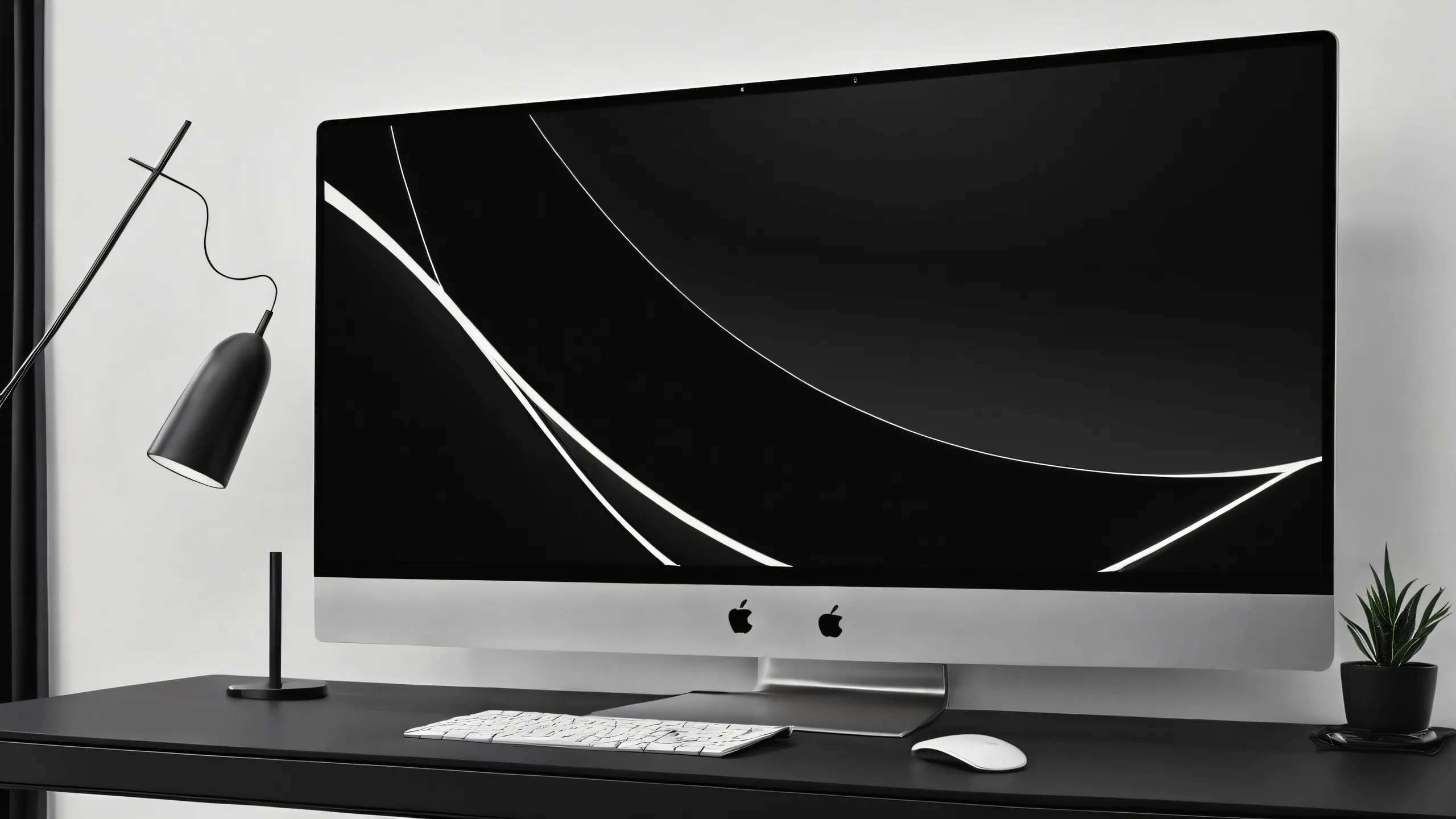 A sleek and modern dark mode desktop wallpaper featuring a deep void with luminescent accents and perfect blacks, suitable for PC or Desktop use.