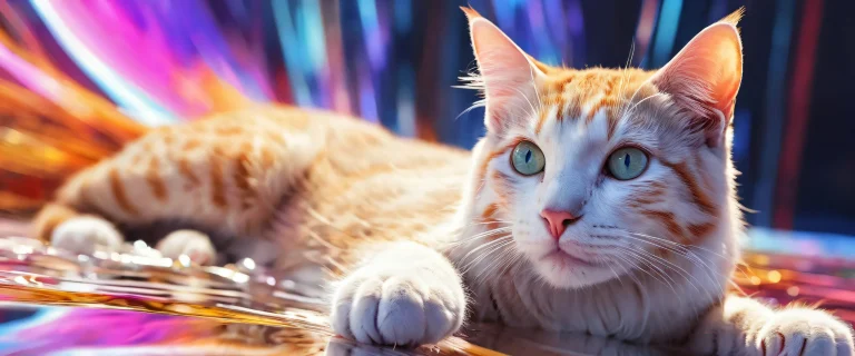 Breathtaking desktop wallpaper of a fierce feline in a vast, pure void with radiant colors and ray traced reflections.