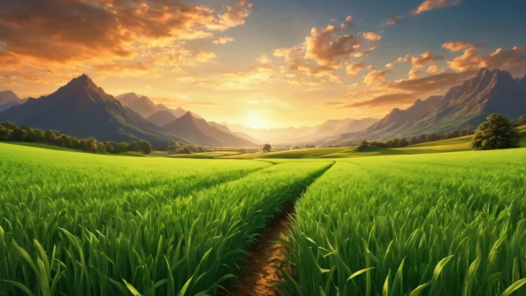 Breathtaking desktop landscape of a pristine field on a desktop/PC, with ethereal lighting and perfect composition.