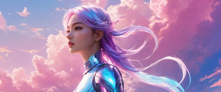 A beautiful female character stands against a vast pure void on a desktop/pc, with ethereal lighting and breathtaking digital art.