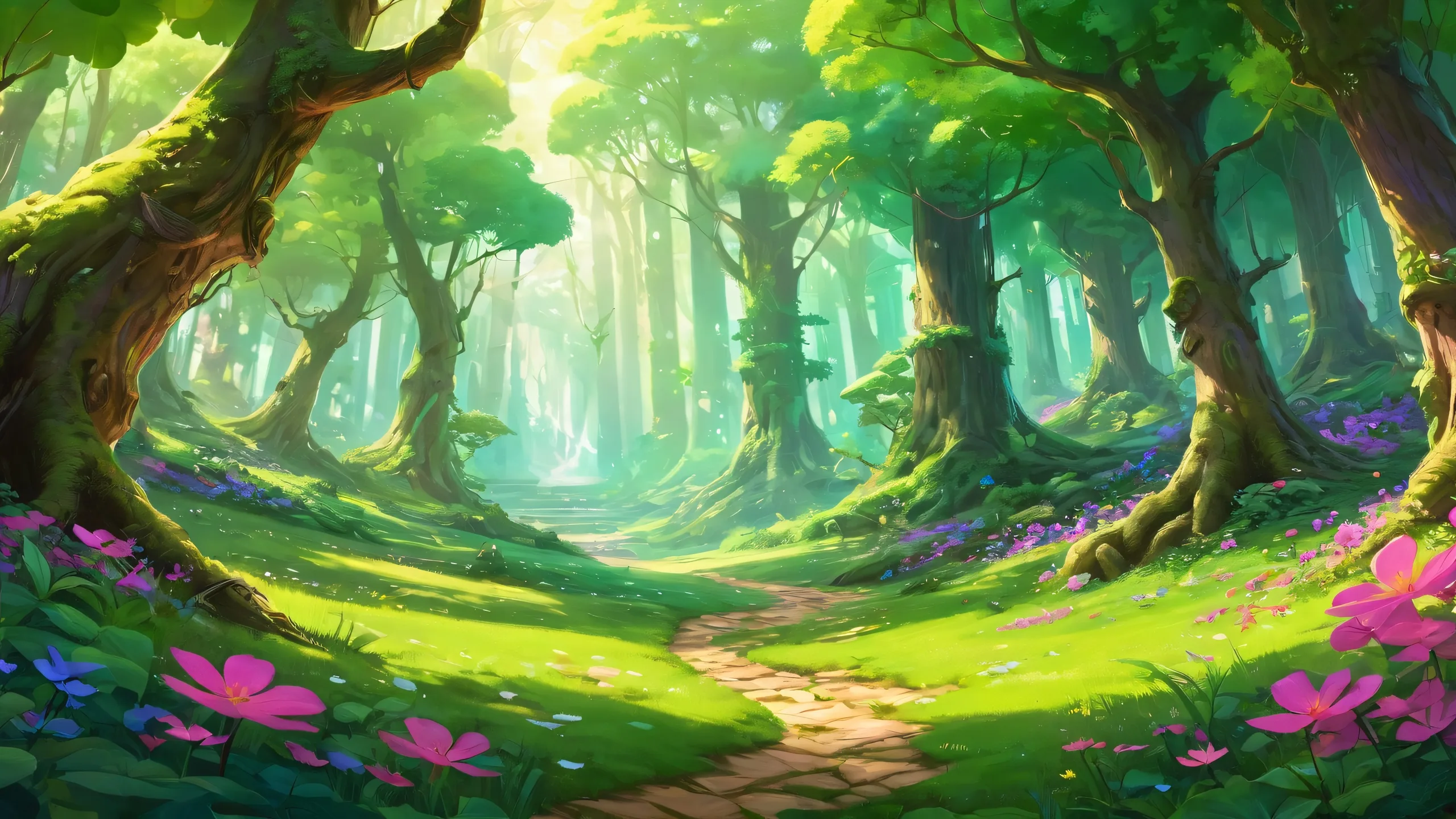 A mystical desktop scene of Link and Tingle amidst the Lost Woods forest canopy on a pure void background, perfect for Desktop/PC.