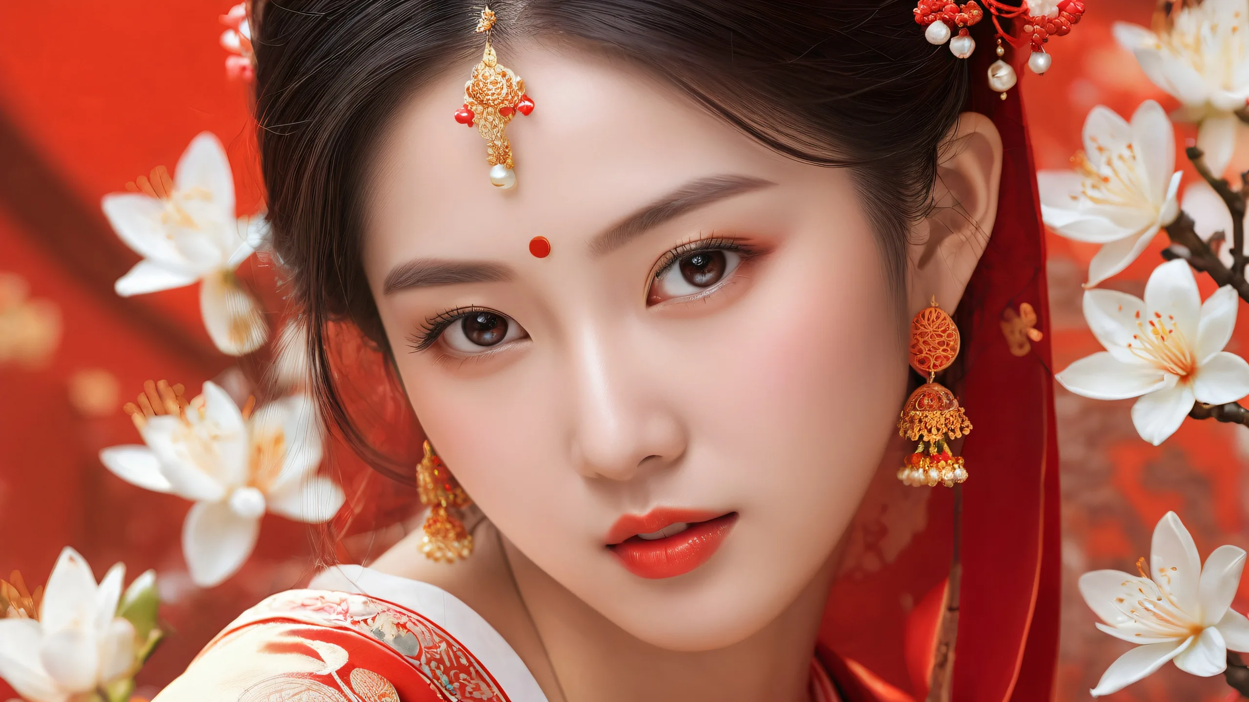 Desktop/PC wallpaper featuring an Asian-inspired scene with women amidst a vast pure void and ethereal lighting for visually impaired users.