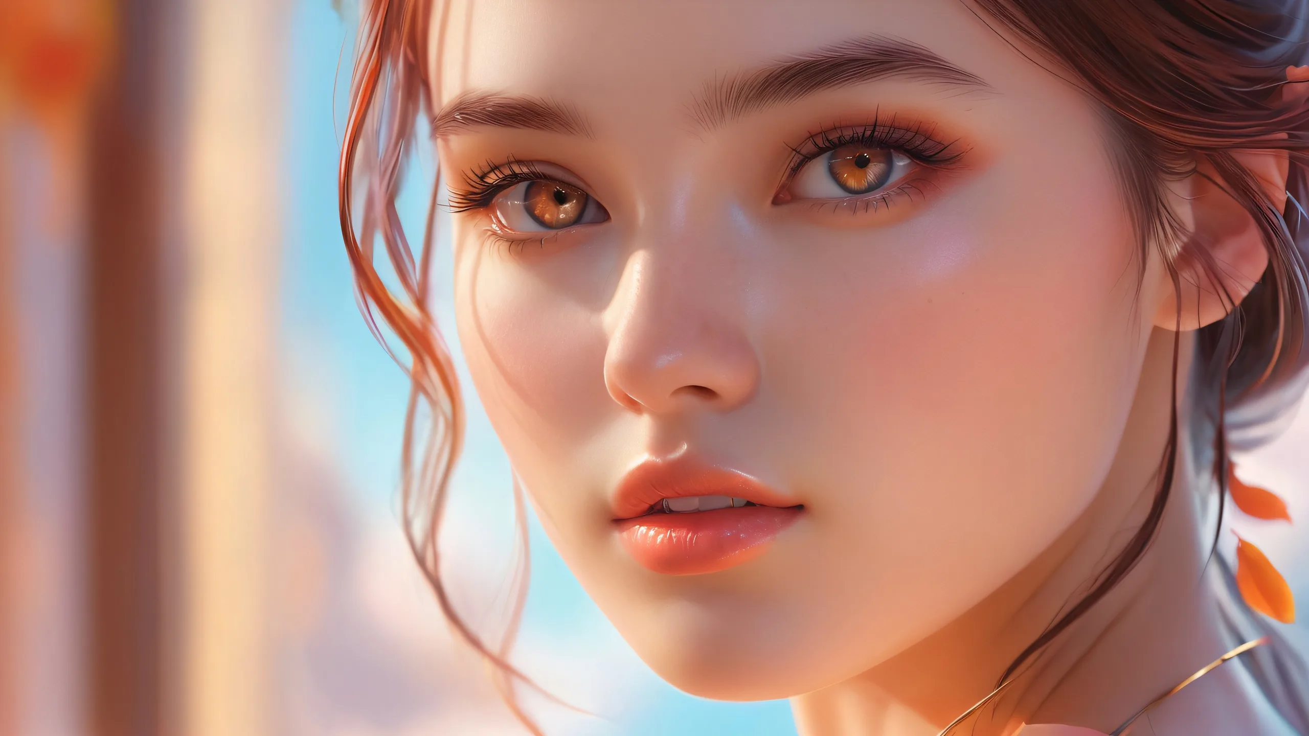 Minimalist desktop background featuring a girl in a vast, pure void with radiant lighting and ray traced reflections. Suitable for PC or Desktop use.