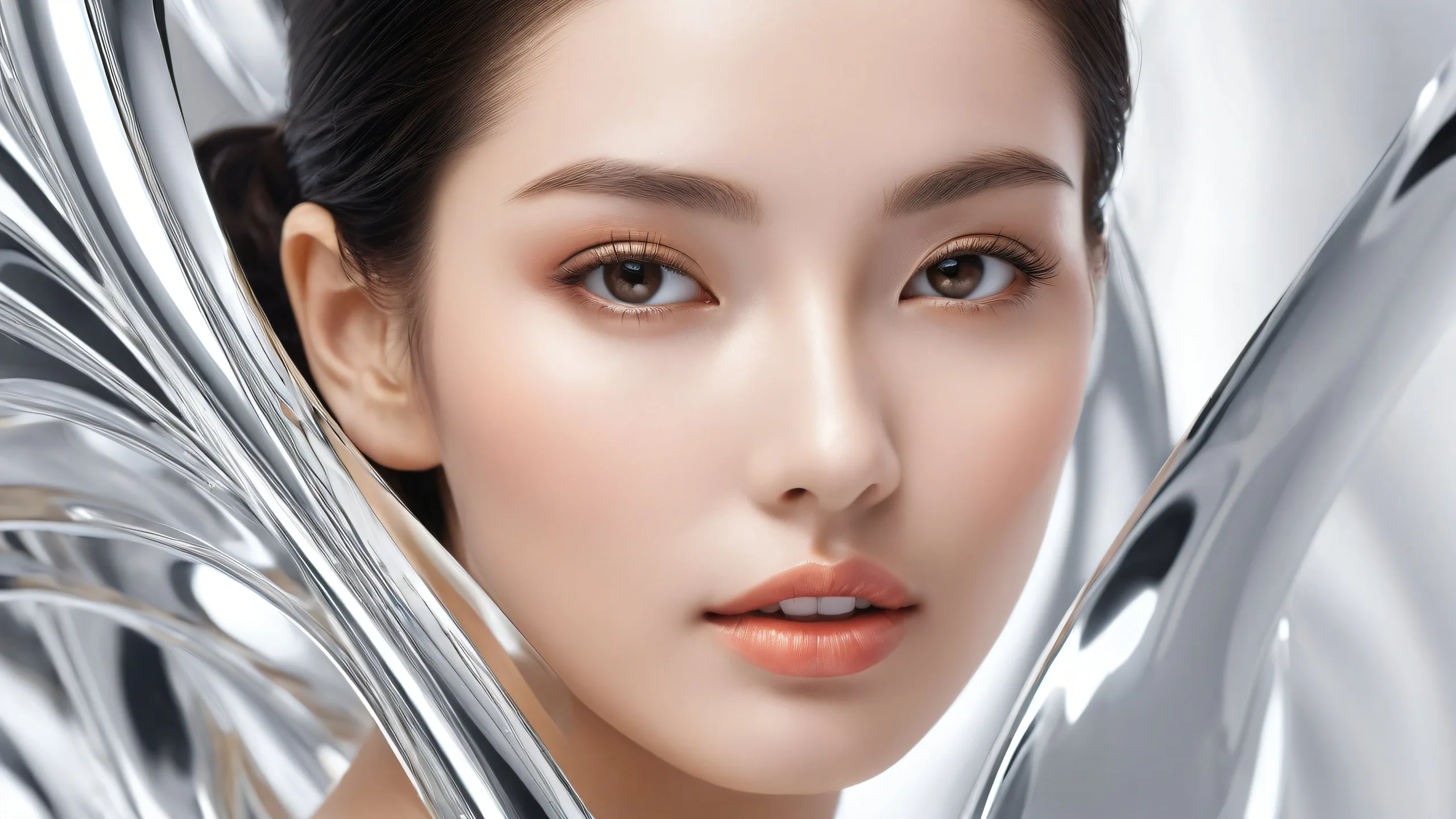 A beautifully designed desktop wallpaper featuring a woman amidst a vast, pure void with extreme depth of field and award-winning digital art, perfect for use on Desktop/PC.