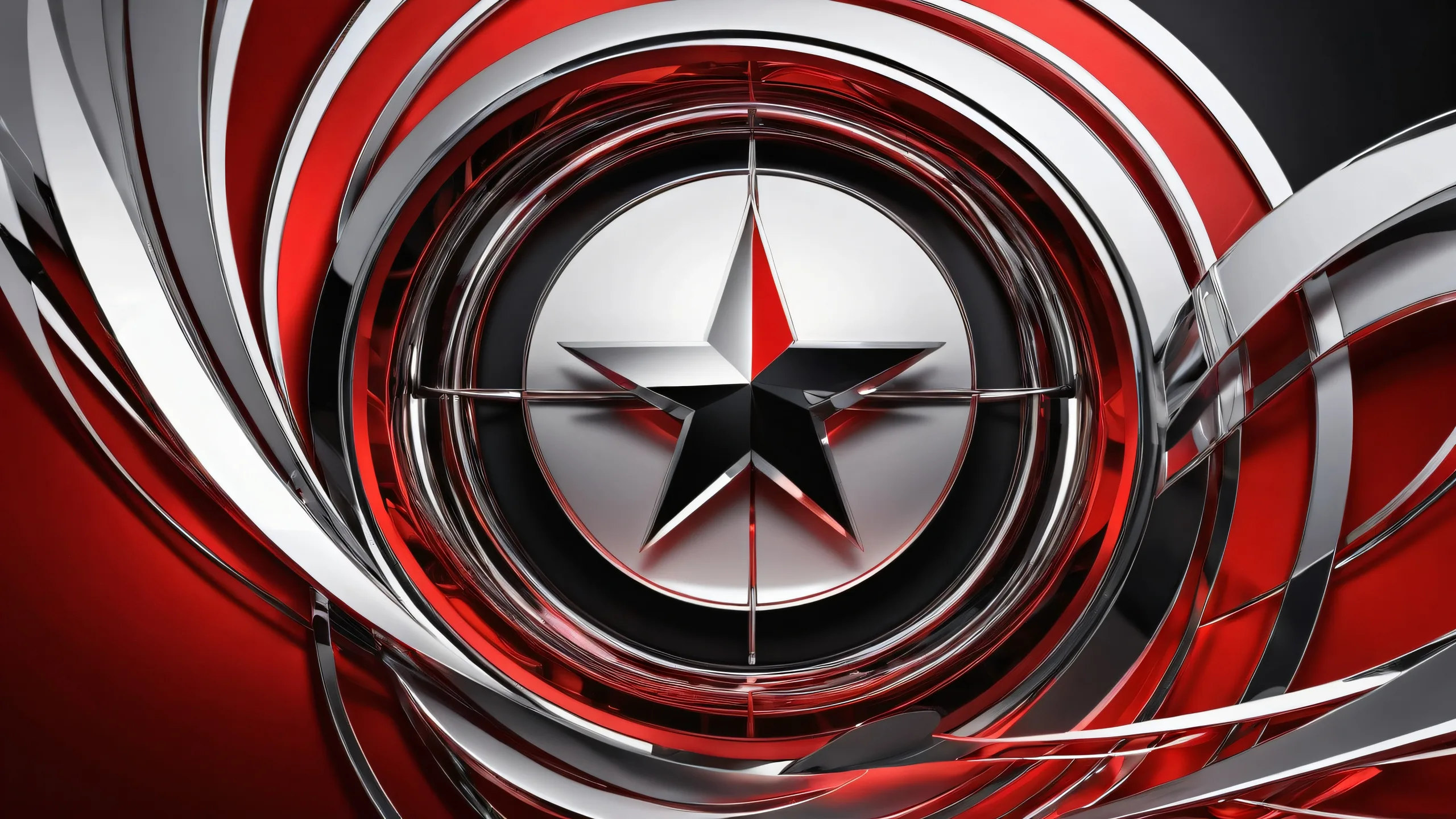 Centered band logo on a vast pure void Desktop/PC wallpaper with radiant colors and reflections