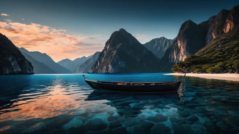 Breathtaking desktop scene of a boat on a vast pure void, perfect for Desktop/PC. Highly detailed and immersive.