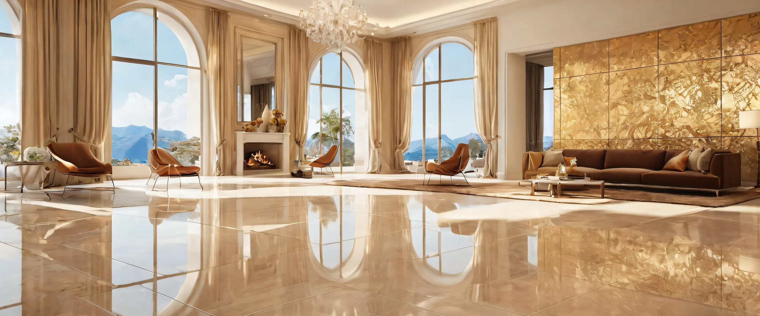 Breathtaking beige tile flooring desktop for PC or Mac, award-winning digital art with radiant lighting and ray traced reflections.