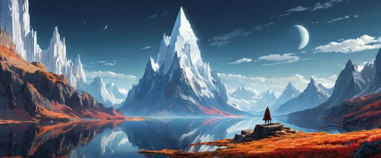 A breathtaking desktop wallpaper of a Wanderer in a vast pure void, with extreme depth of field and dark tattered shroud. Suitable for Desktop/PC.