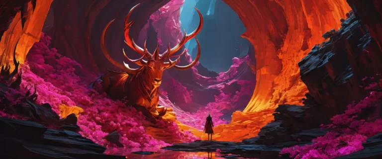 Apocalyptic chasm on a pristine desktop or PC with brilliant orange and magenta hues.