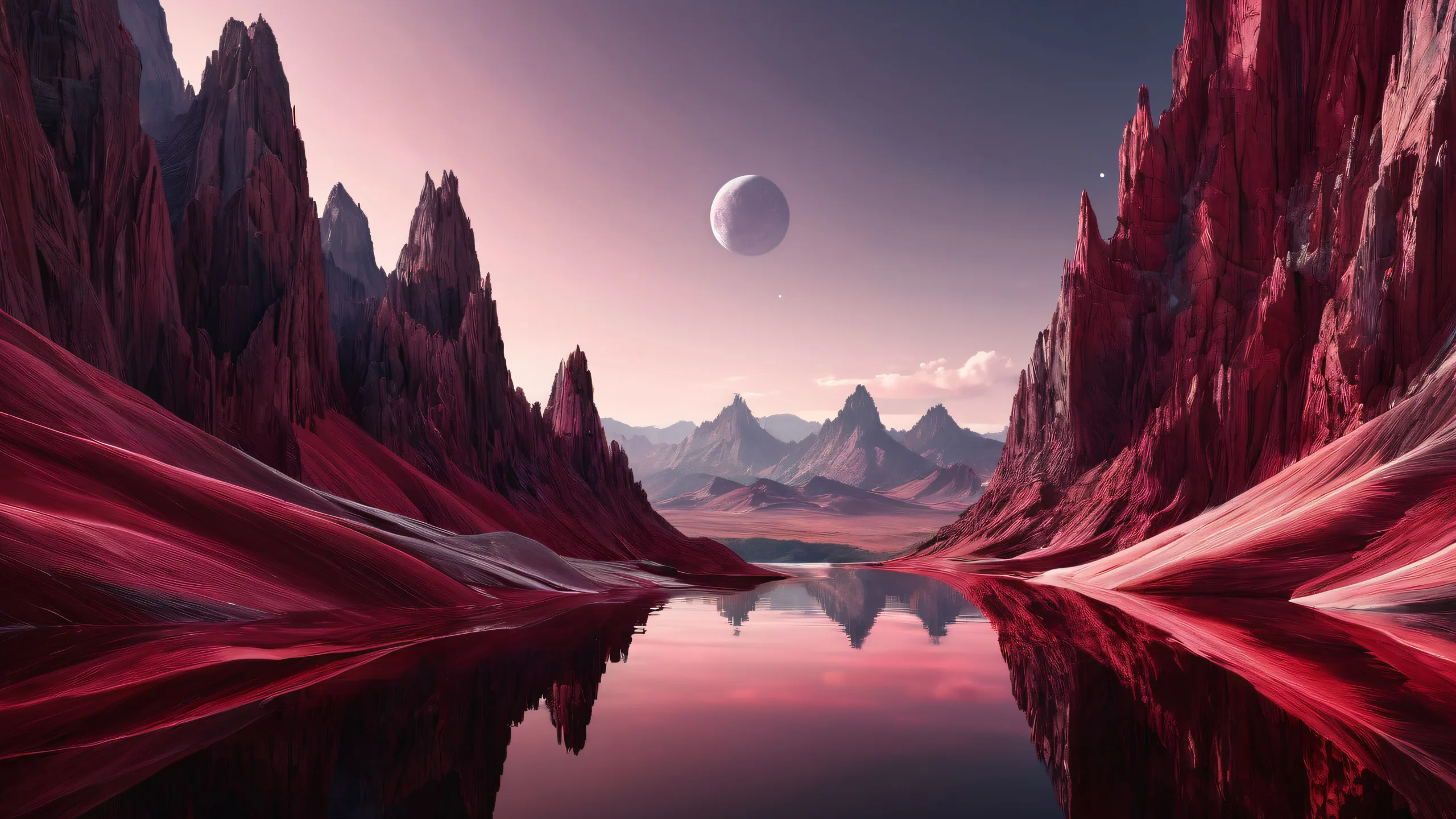 A stunning desktop image of a dark maroon void on a clean and vast expanse, perfect for a PC or Desktop, with radiant colors and ray-traced reflections.