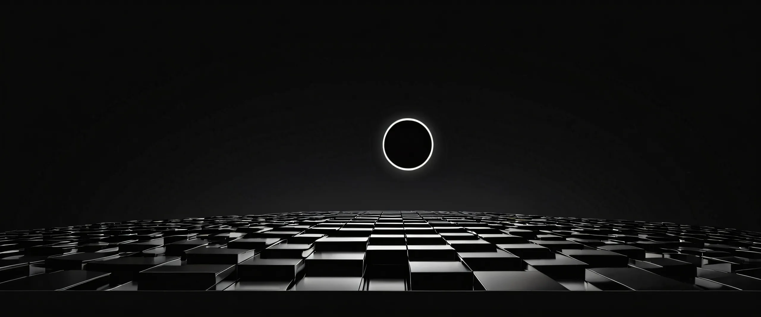 Dark mode desktop background featuring a stunning void with perfect blacks and luminescent accents for PC or Desktop.