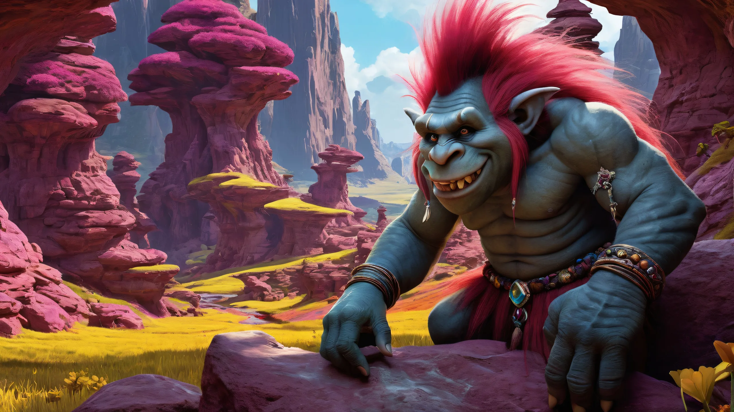 A breathtaking desktop wallpaper of a Troll set against a vast pure void with extreme depth of field and a hint of mystery, perfect for a Desktop/PC.