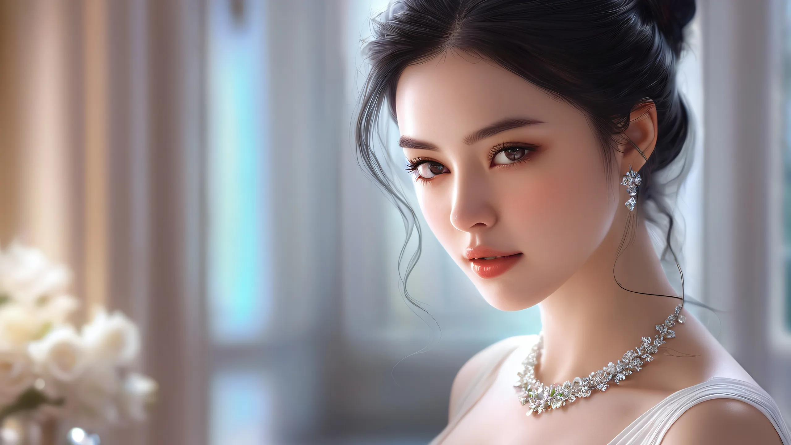 A breathtaking digital art piece of a woman amidst a vast pure void on a Desktop/PC.