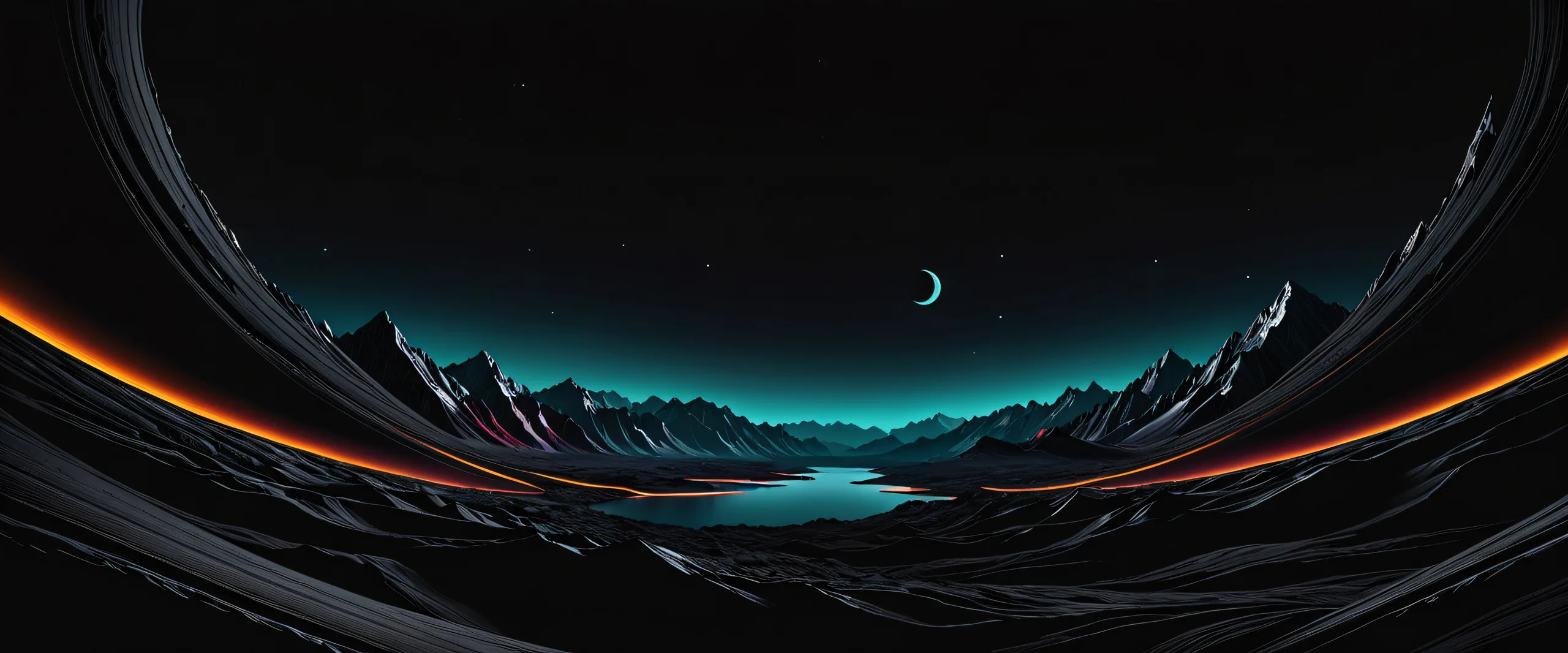 Breathtaking abstract desktop artwork featuring a vast void with deep blacks and luminescent accents for Desktop/PC